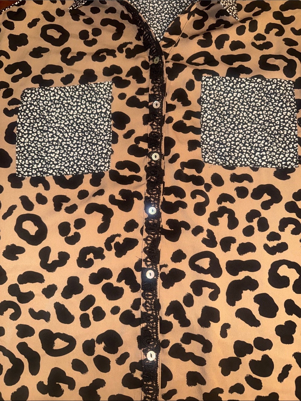 Leopard Print Button-Up Blouse in Tan and Black - Picture 8 of 10